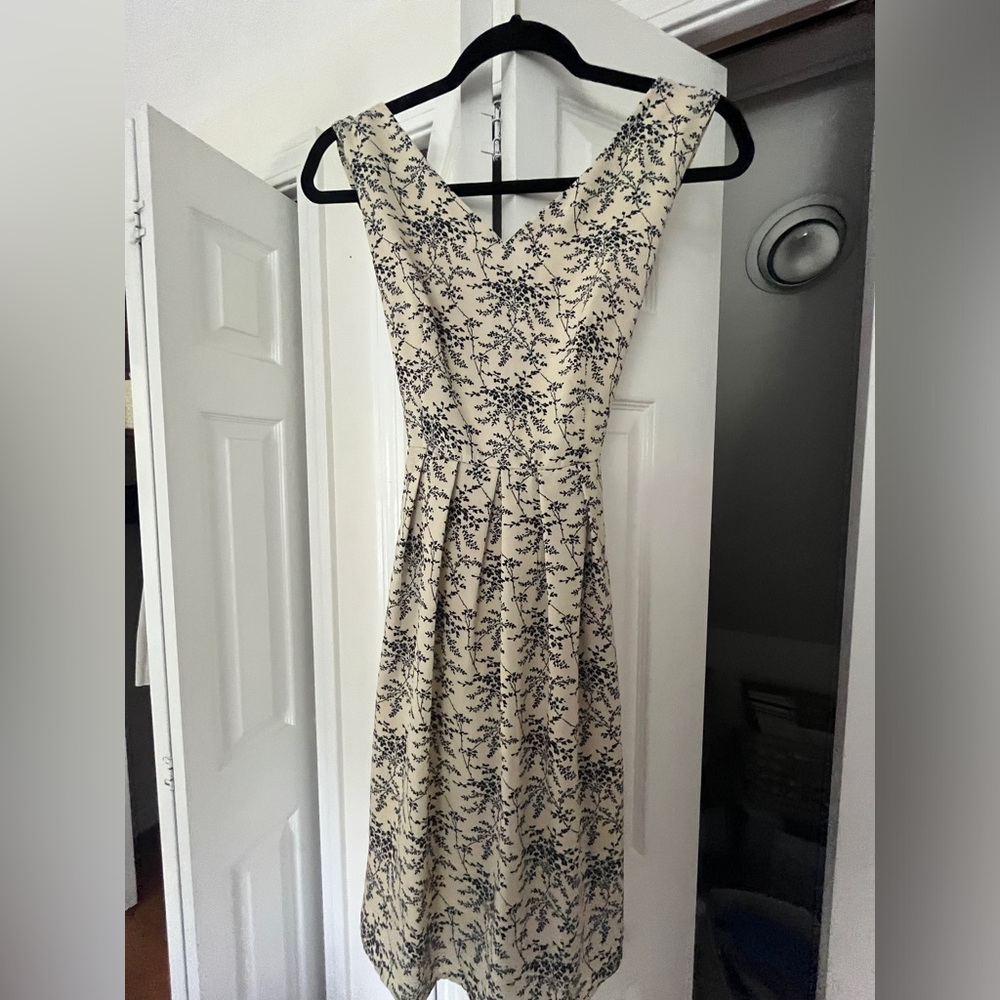 Floral summer dress, cream and navy